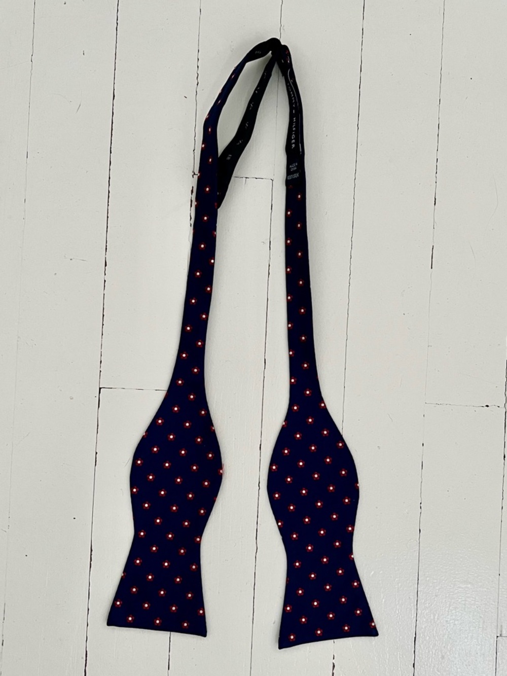 Tommy Hilfiger Navy Self-Tie Bow Tie with Red Floral & White Dot Pattern